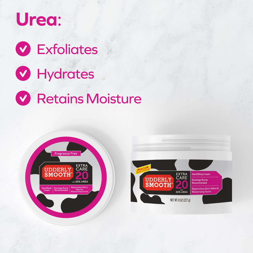 Udderly Smooth Extra Care 20% Urea cream jar side view highlights compact, portable care