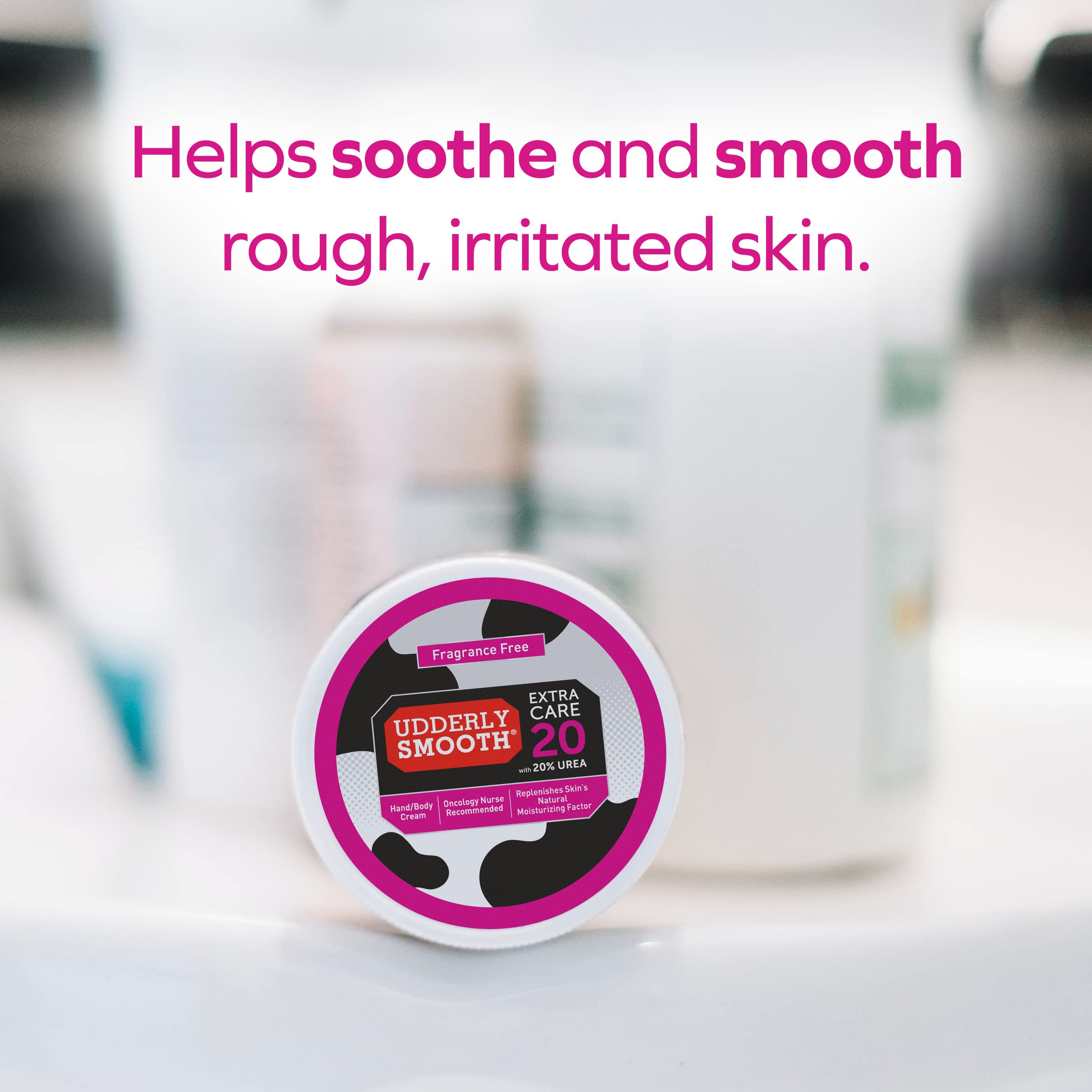 Udderly Smooth Extra Care 20% Urea cream label detail emphasizes unscented formulation
