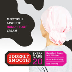Udderly Smooth Extra Care 20% Urea cream texture swatch demonstrates deep hydration for dry skin