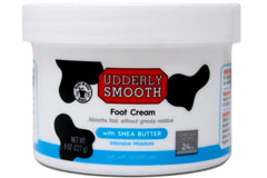 Udderly Smooth Foot Cream jar closeup highlighting rich texture for daily foot care.