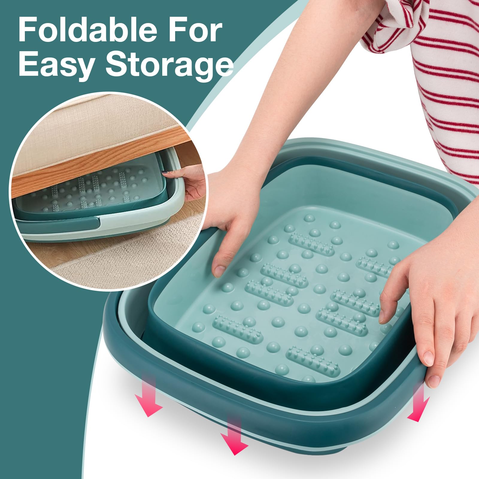 Udefineit foot bath basin interior with massage rollers offers Shiatsu-like relief.