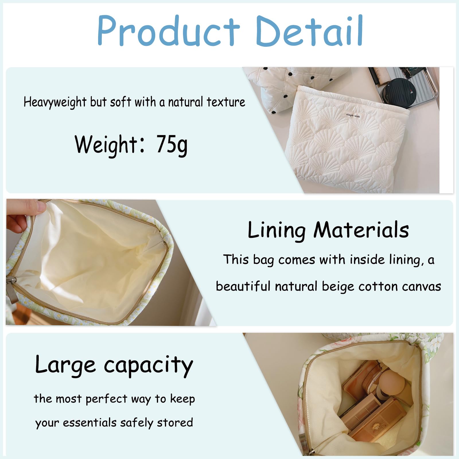 uekeboag aesthetic travel cosmetic bags open layout enables quick access to essentials.
