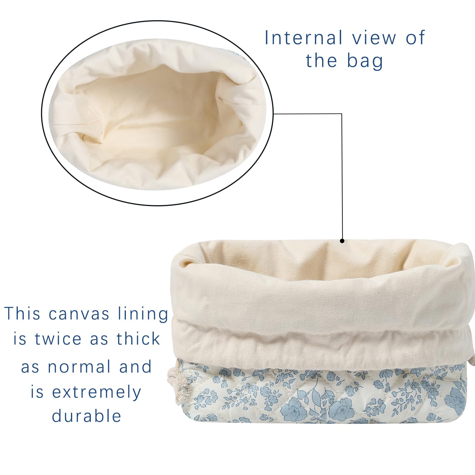 uekeboag Canvas lining closeup shows durable interior protection for cosmetics.