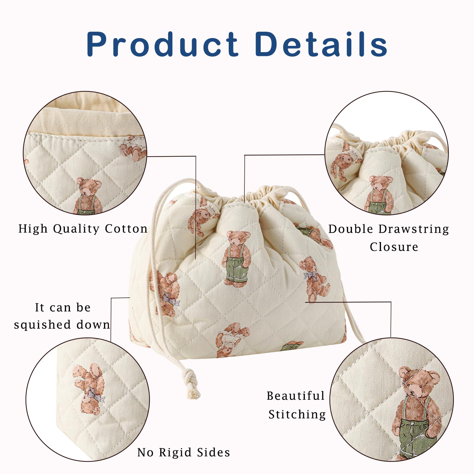 uekeboag Coquette aesthetic travel bag white bear detail adds stylish flair.