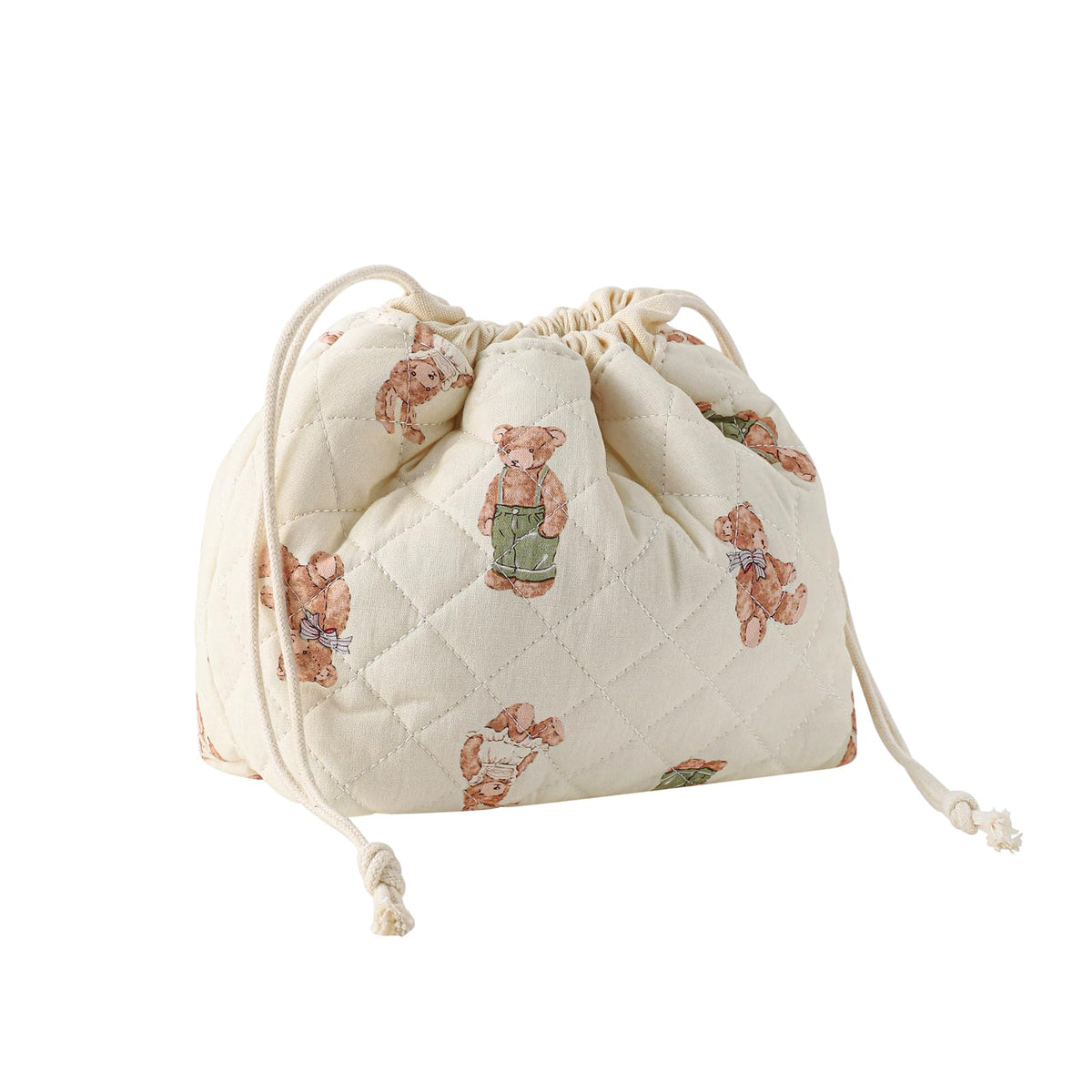 uekeboag Cotton Quilted Drawstring Makeup Bag front view for portable travel organization.