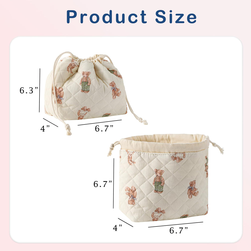 uekeboag Cotton Quilted Drawstring Makeup Bag side view shows slim silhouette and portability.