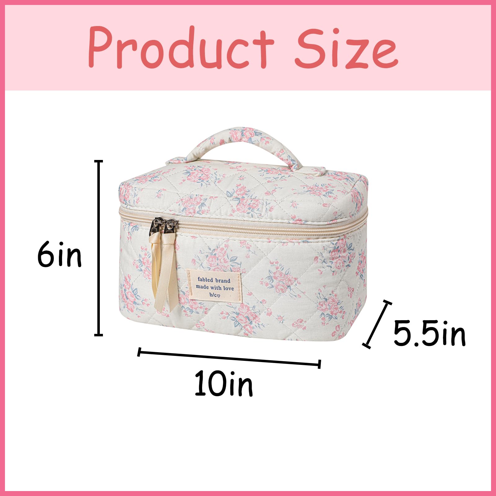 uekeboag floral cotton makeup bag with quilted texture for everyday use