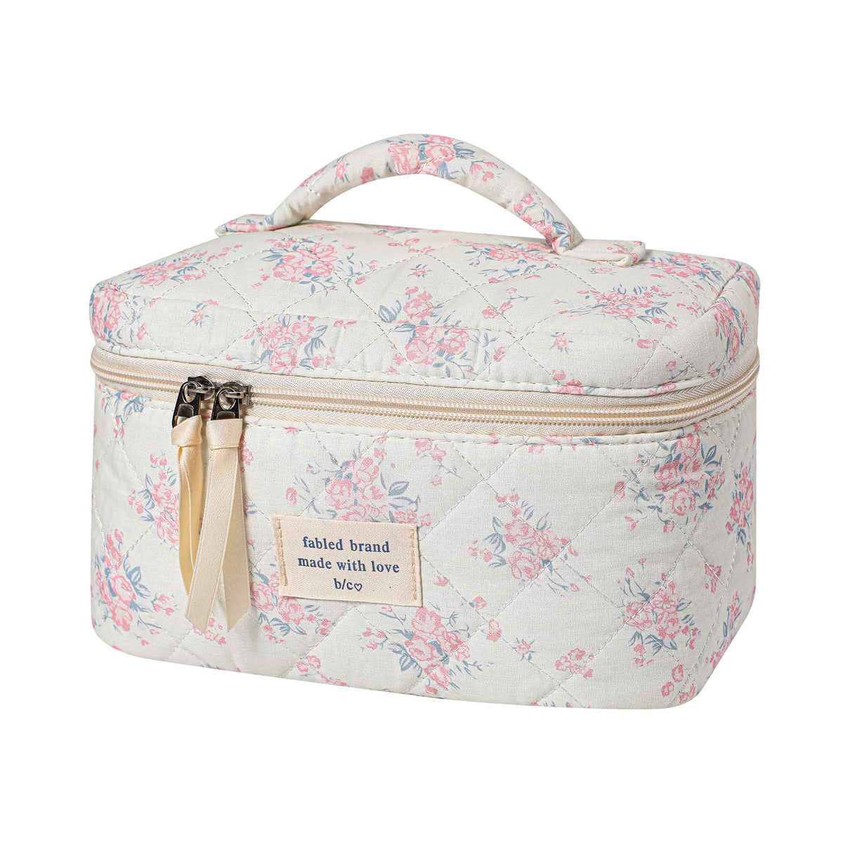 uekeboag large travel quilted makeup bag with floral print for organized packing