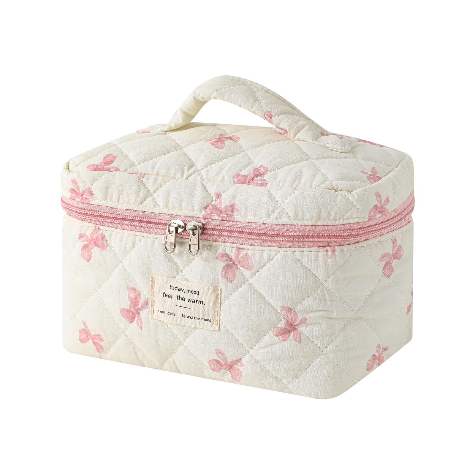 uekeboag large travel quilted makeup bag with floral pattern keeps cosmetics organized on trips.
