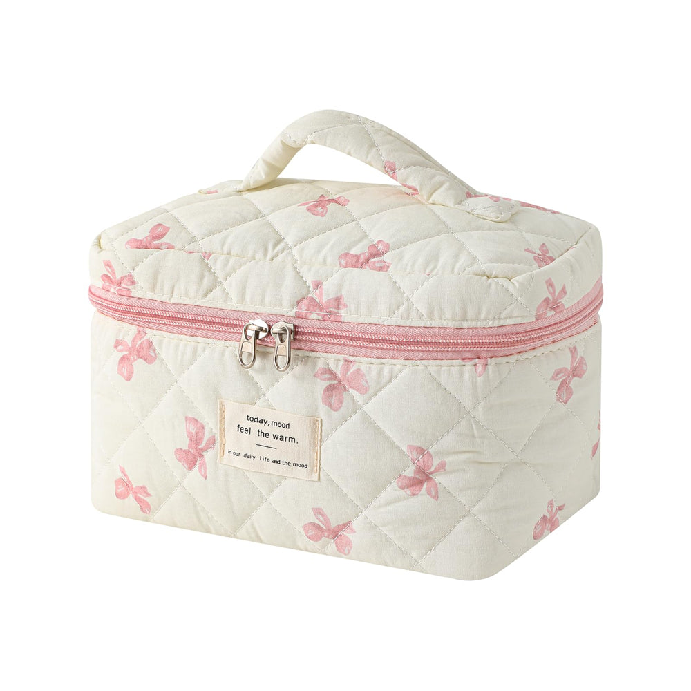 uekeboag large travel quilted makeup bag with floral pattern keeps cosmetics organized on trips.