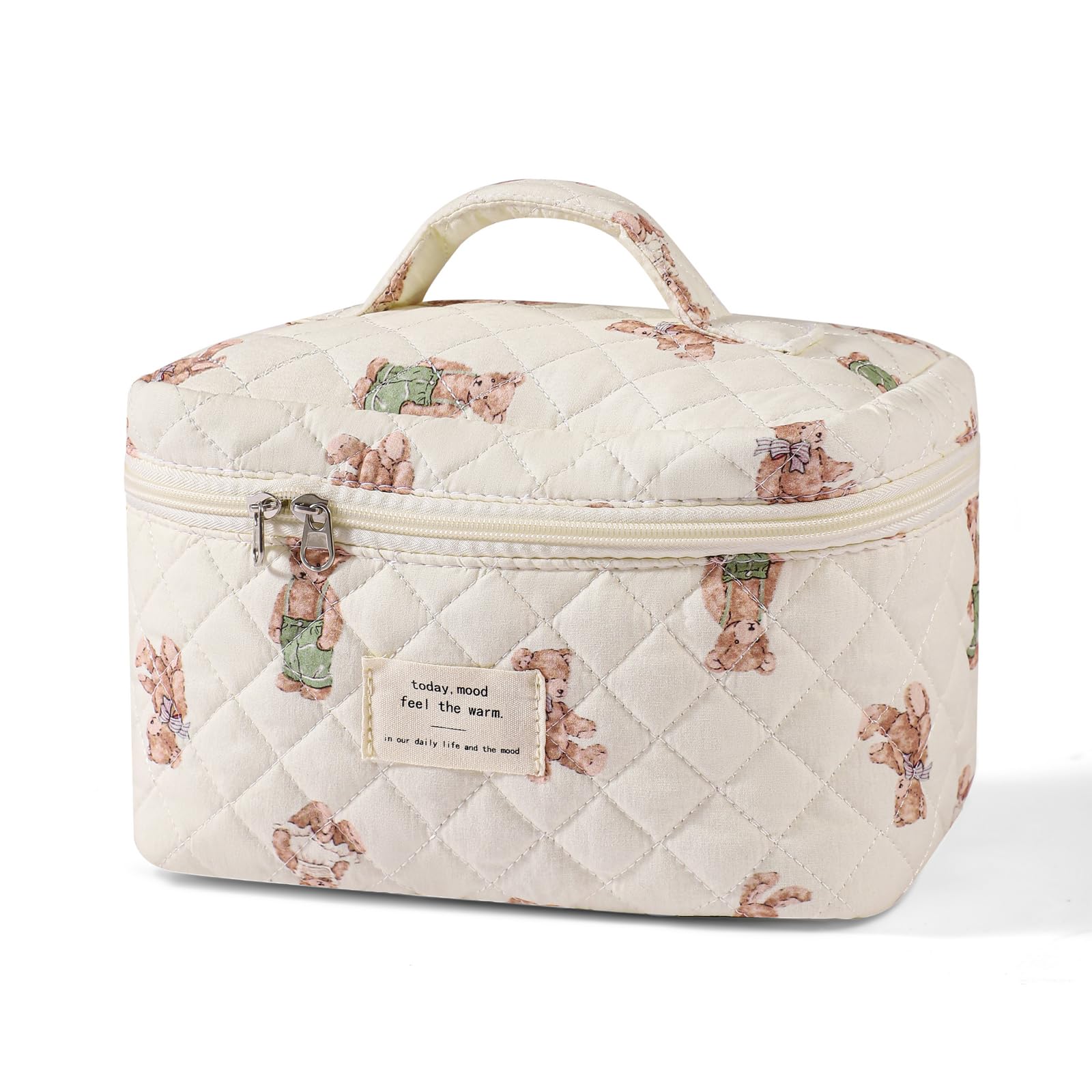 uekeboag large travel quilted makeup bag close-up with floral pattern for everyday style