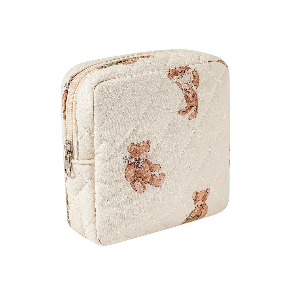 uekeboag small quilted makeup bag with white bear design, ideal for purse organization on the go.