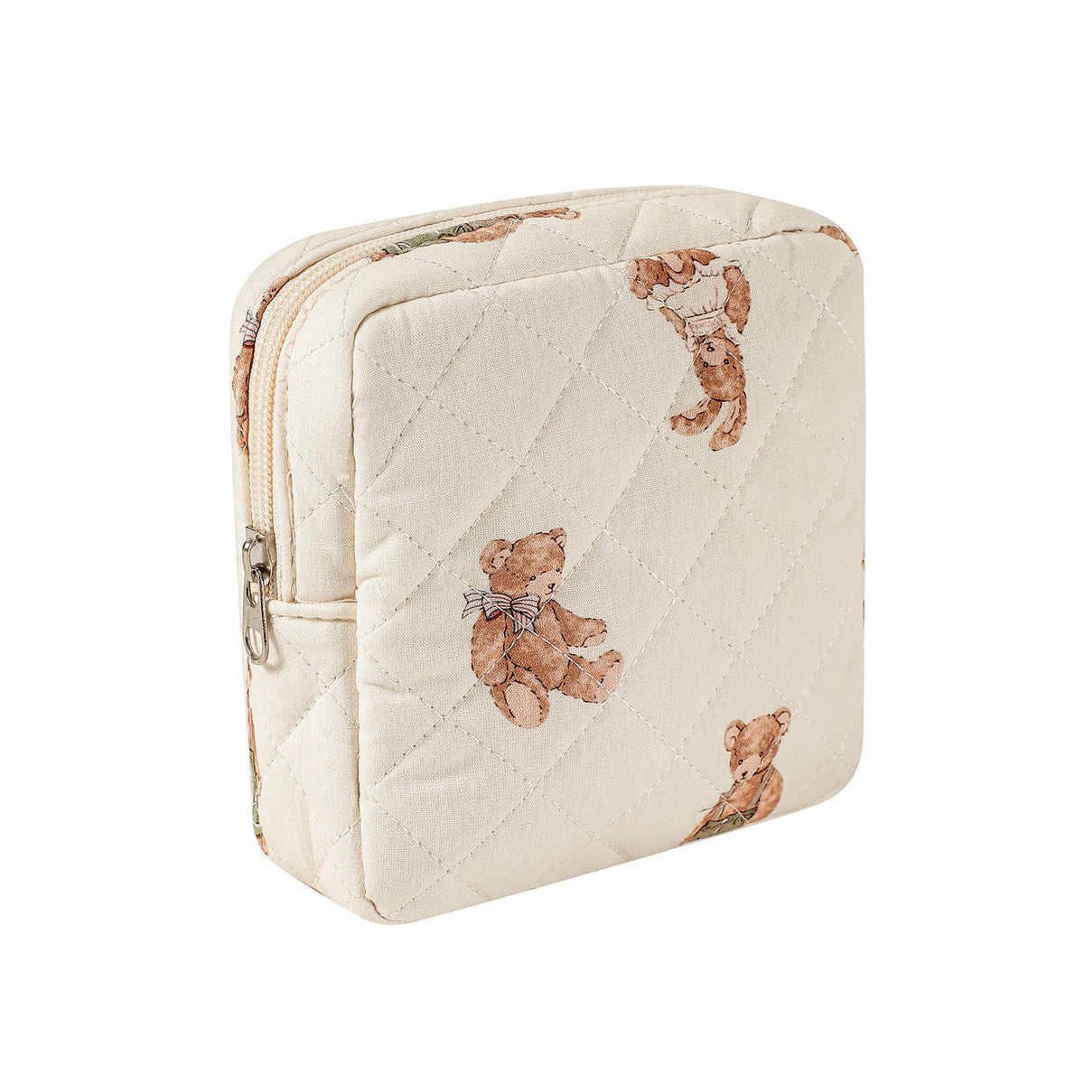 uekeboag small quilted makeup bag with white bear design, ideal for purse organization on the go.