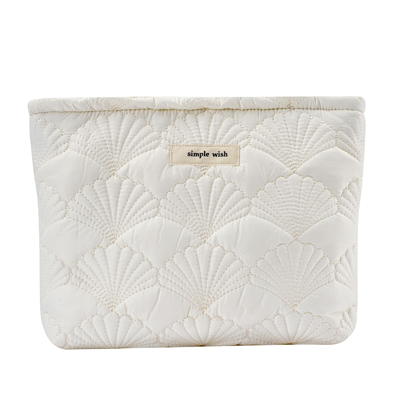 uekeboag white quilted makeup pouch front view helps keep cosmetics organized on the go.