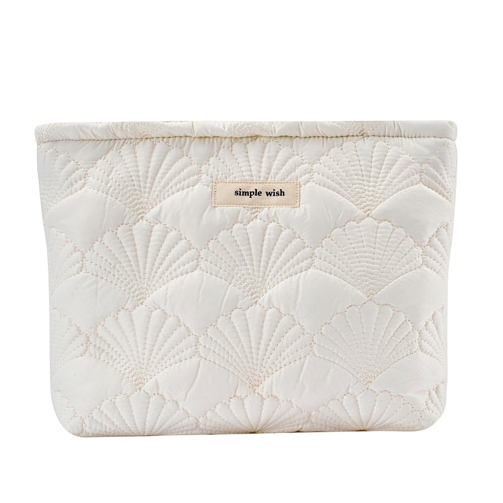uekeboag white quilted makeup pouch front view helps keep cosmetics organized on the go.
