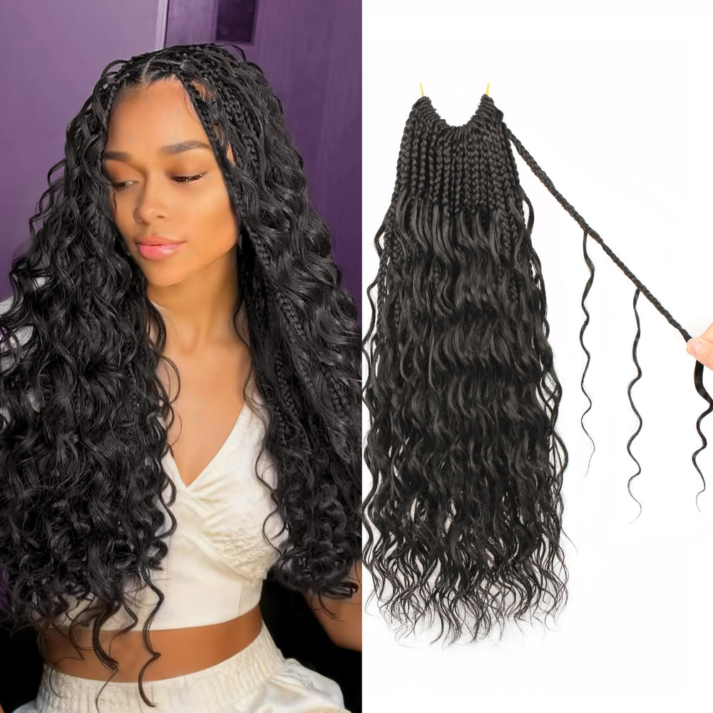 UENOKIPS Goddess Box Braids 14in close-up of natural curls for everyday wear