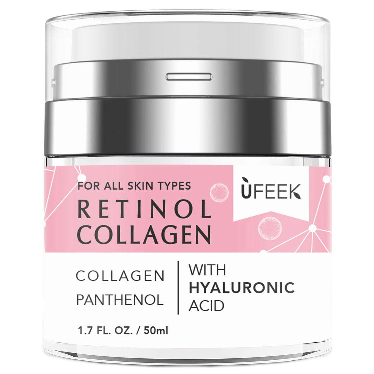 UFEEK retinol face moisturizer bottle close-up for smoother, firmer-looking skin.