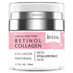 UFEEK retinol face moisturizer bottle close-up for smoother, firmer-looking skin.