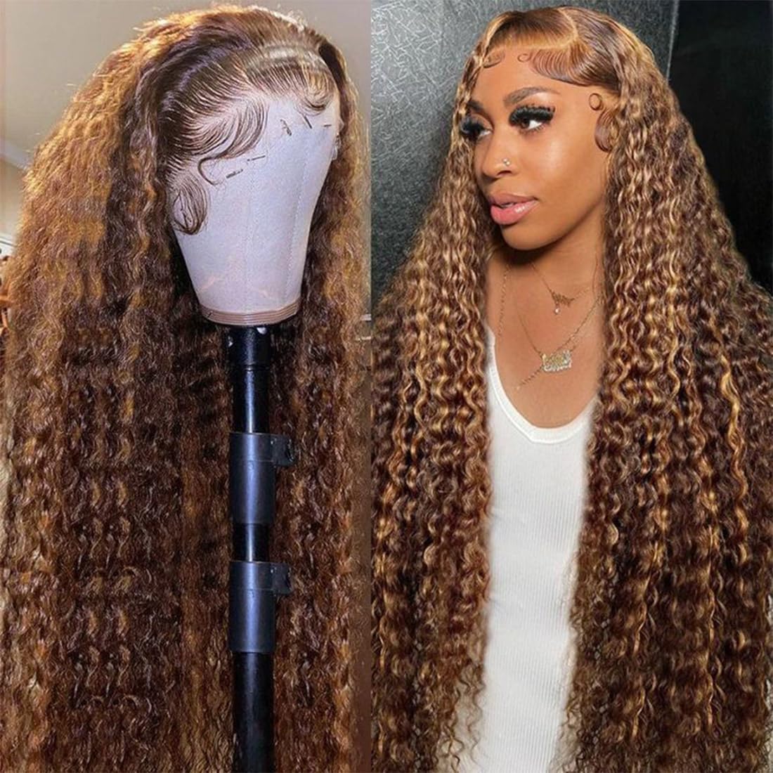 UFHUFH honey blonde wig full-length front view for natural hairline and voluminous look