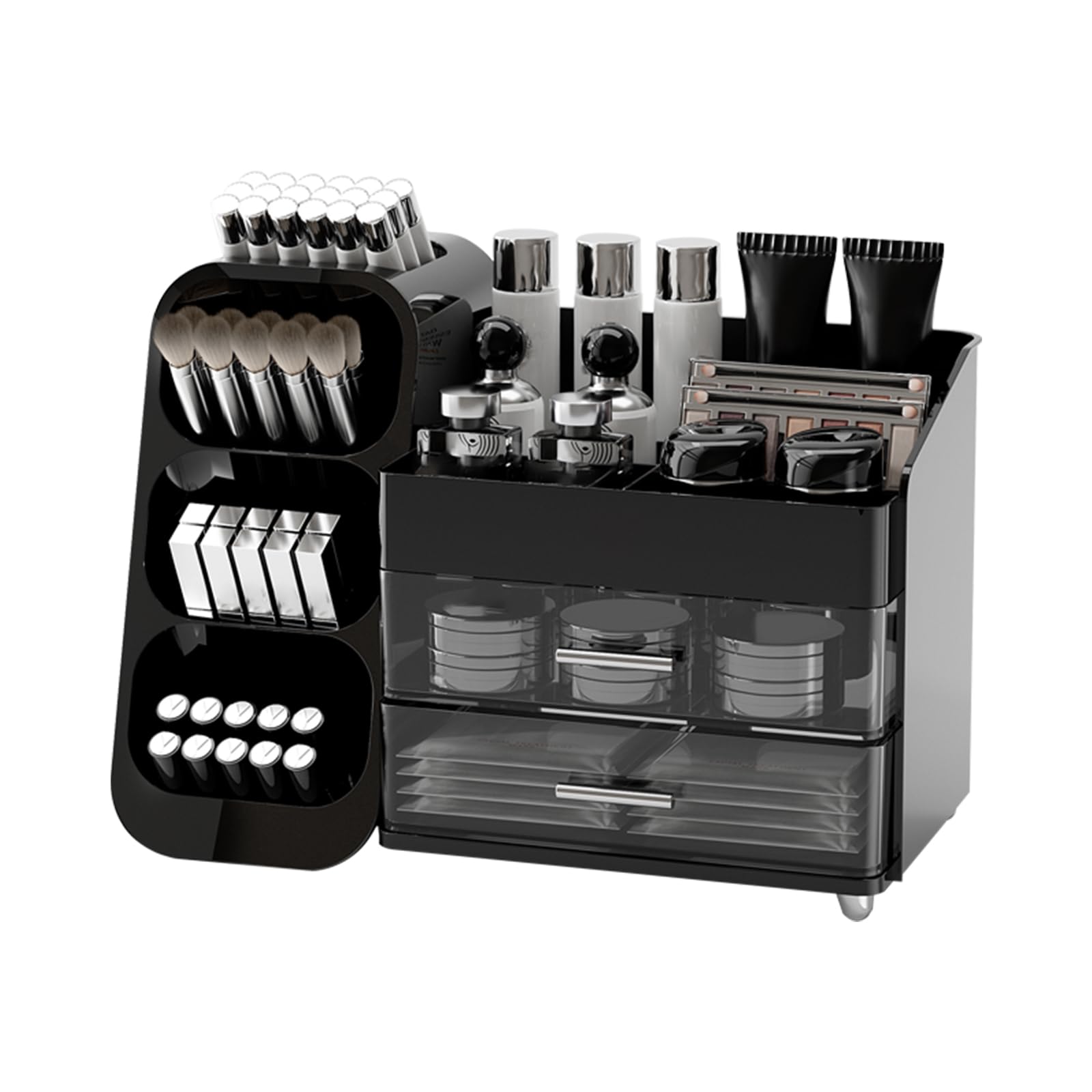 UFORU makeup organizer vanity open compartments keep cosmetics neatly visible and accessible.