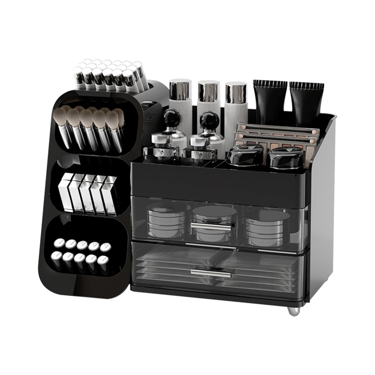 UFORU makeup organizer vanity open compartments keep cosmetics neatly visible and accessible.