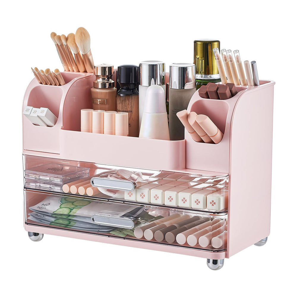 UFORU makeup organizer vanity top view shows spacious surface for skincare and palettes