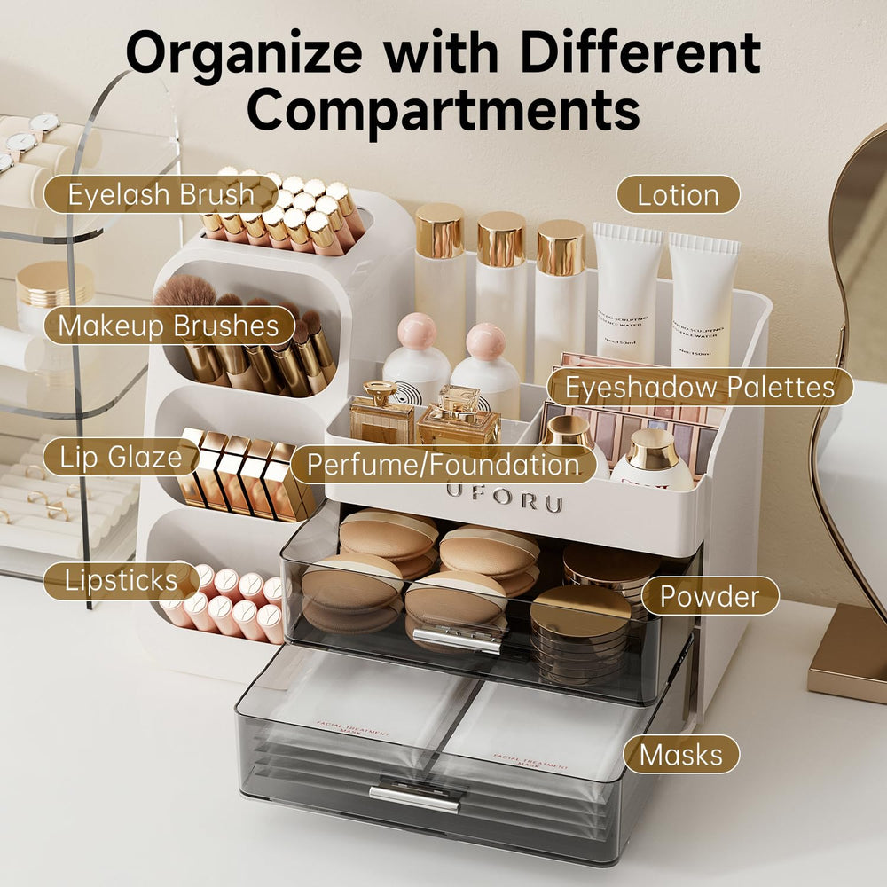 UFORU rounded edges and metallic handles add safe, stylish details to your vanity setup.