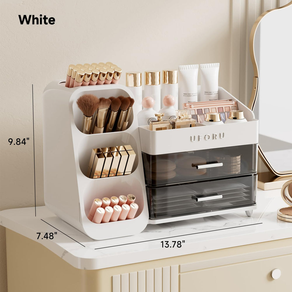 UFORU vanity storage spacious compartments separate skincare, makeup, and accessories for efficient routines.