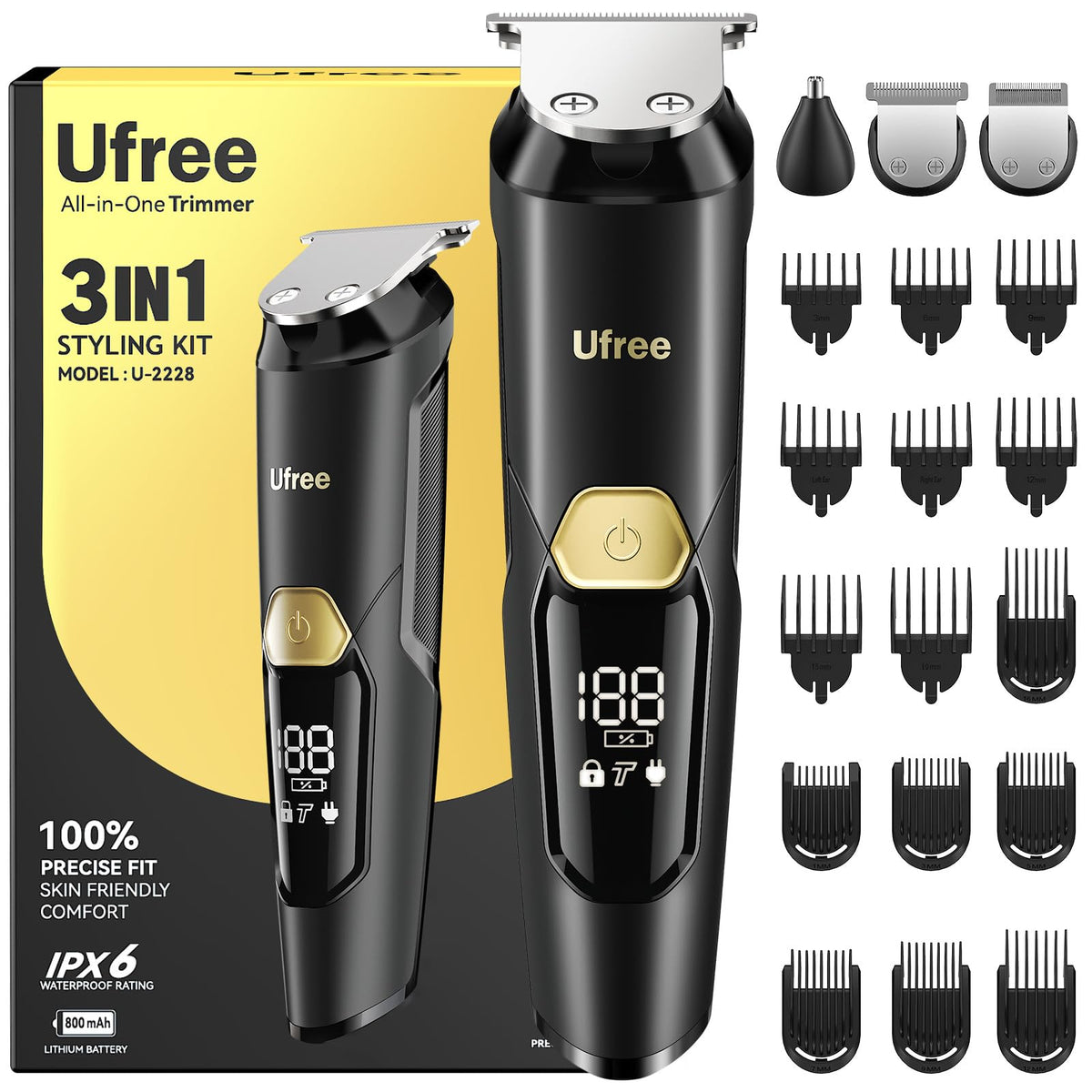Ufree 3-in-1 beard-trimmer-kit for precise shaping on the go