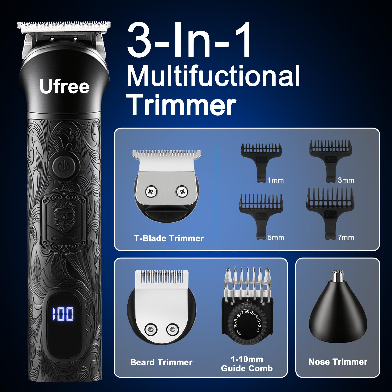 Ufree 3-in-1 multifunction set for beard, nose, and hair grooming