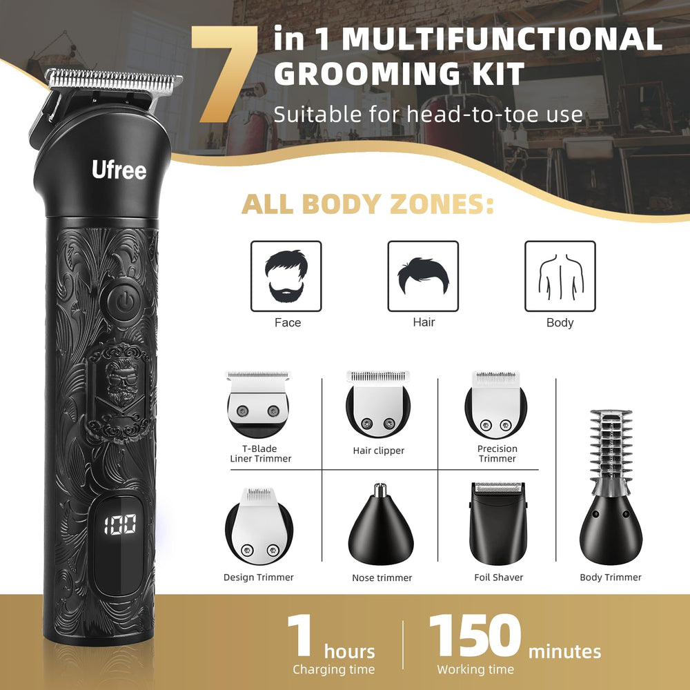 Ufree 7-in-1 Grooming Kit base and attachments enabling all-in-one styling