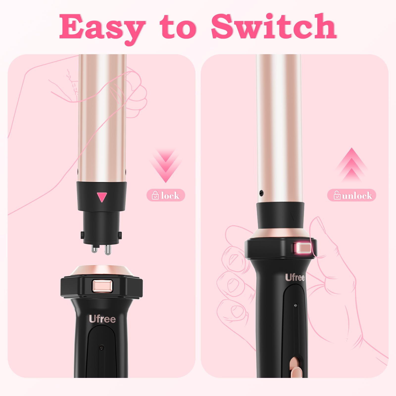 Ufree curling iron with 8ft swivel cord supports easy movement.