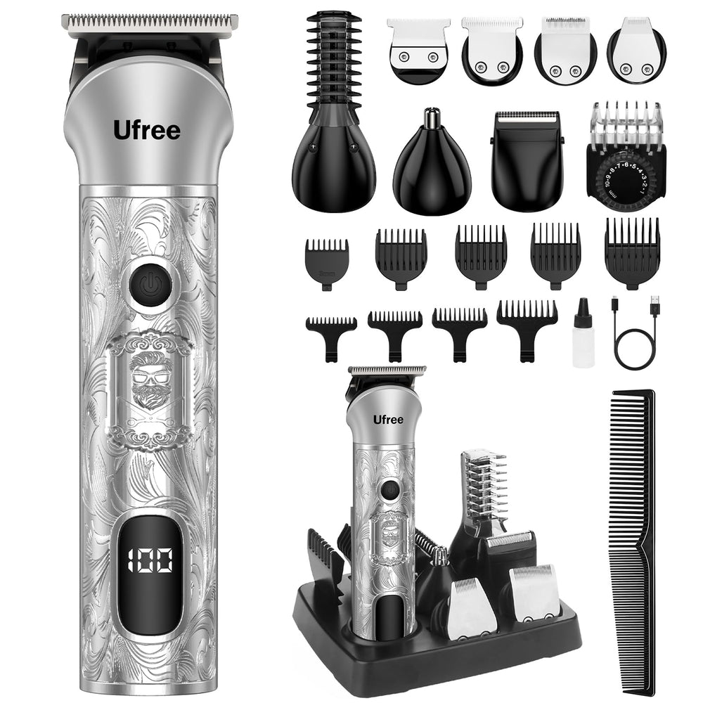Ufree beard-trimmer-7in1-kit demonstrates all-in-one grooming versatility for beard, face, and body.
