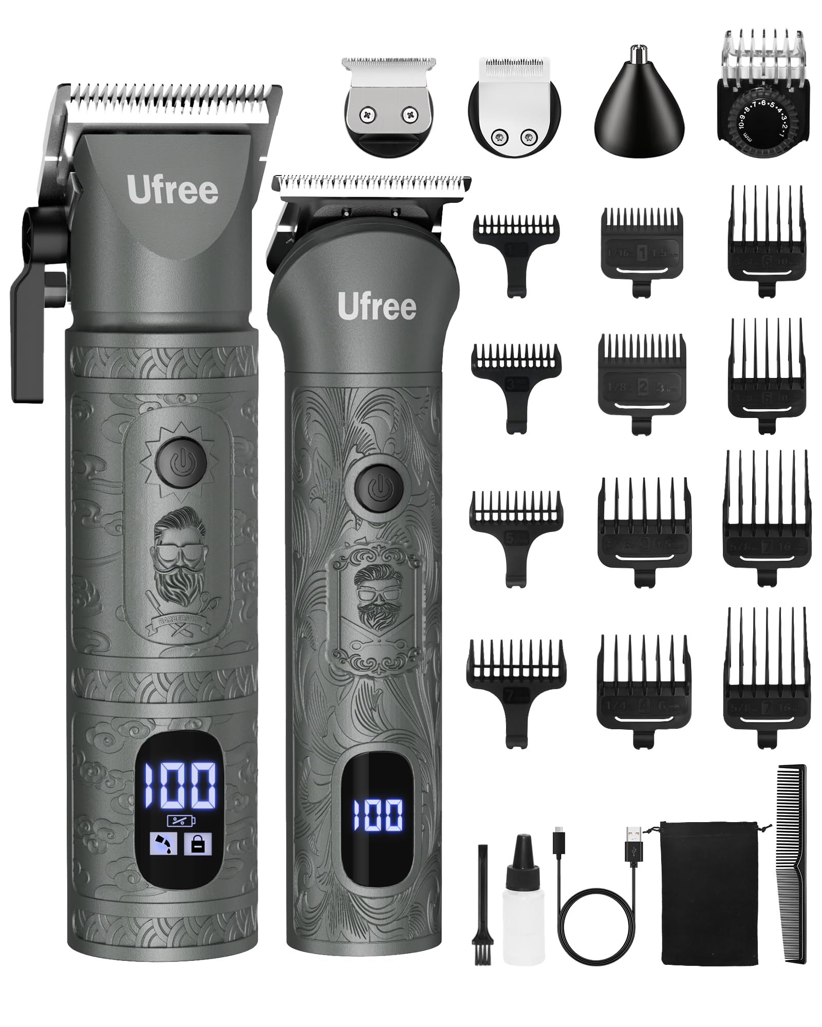 Ufree beard trimmer with detachable heads for flexible styling and precision grooming.