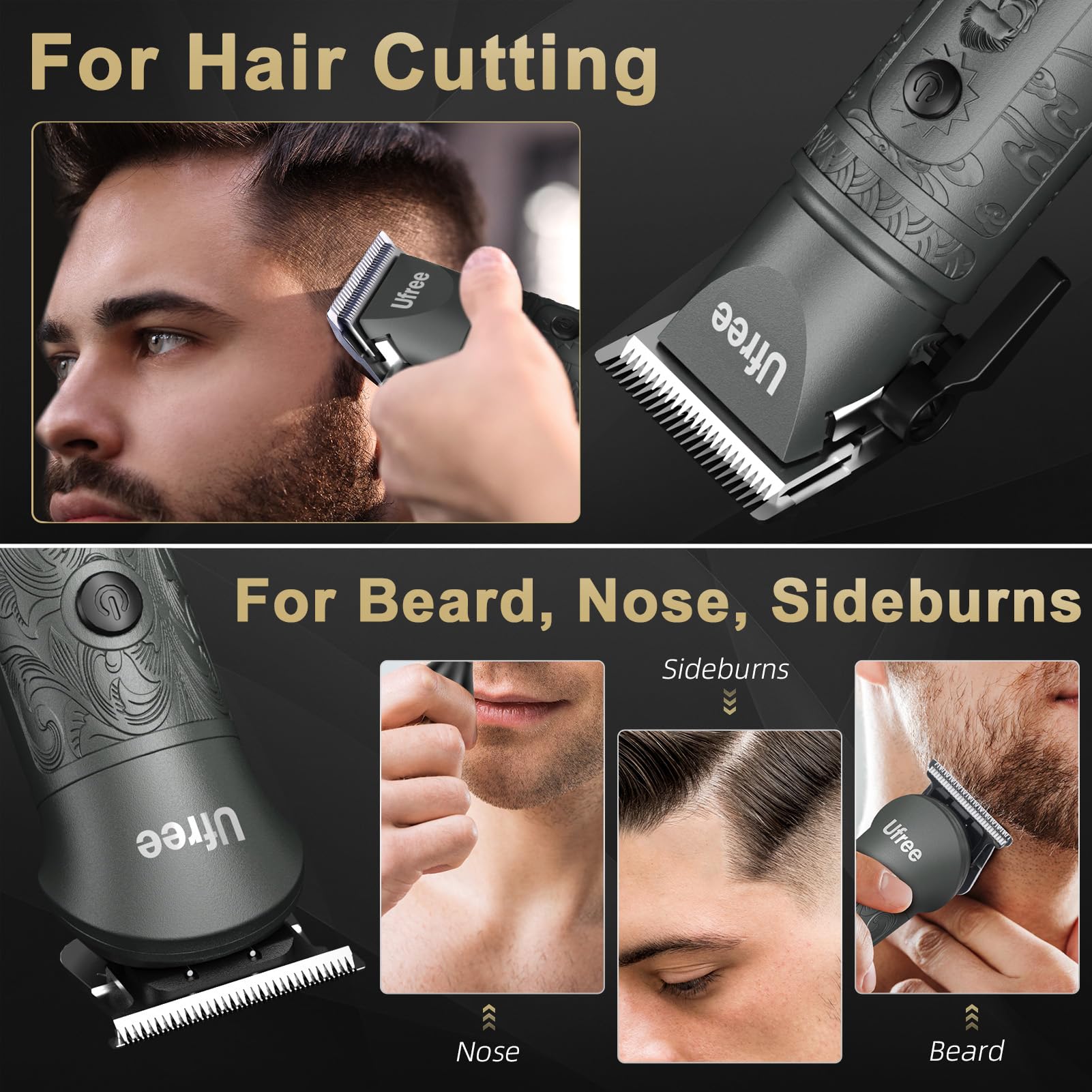 Ufree beard trimmer LED display shows battery status for ready grooming sessions.