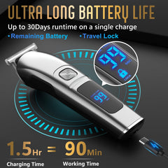 Ufree beard trimmer LED display shows battery life and reminders.