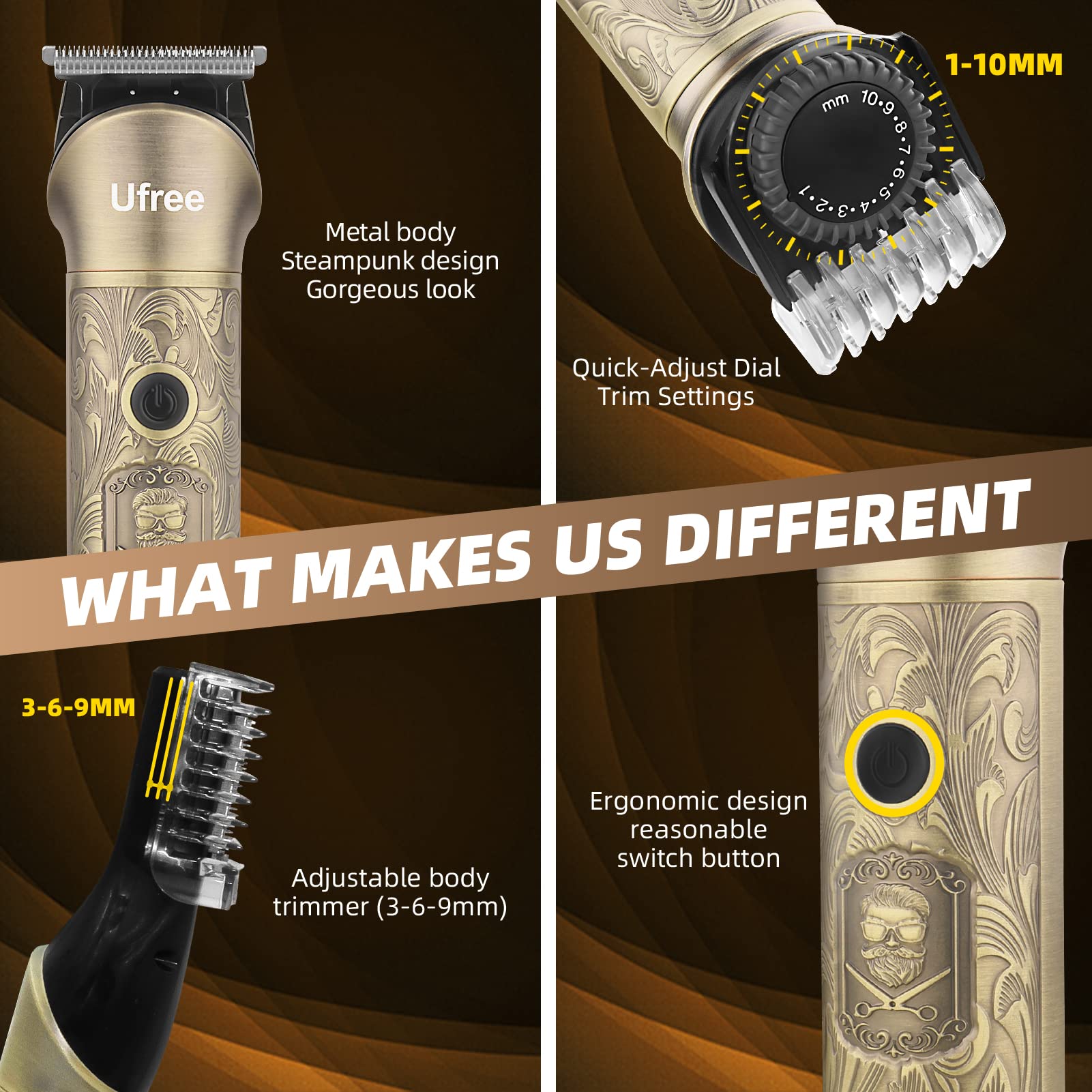 Ufree metal body offers premium feel and durable construction with steampunk style