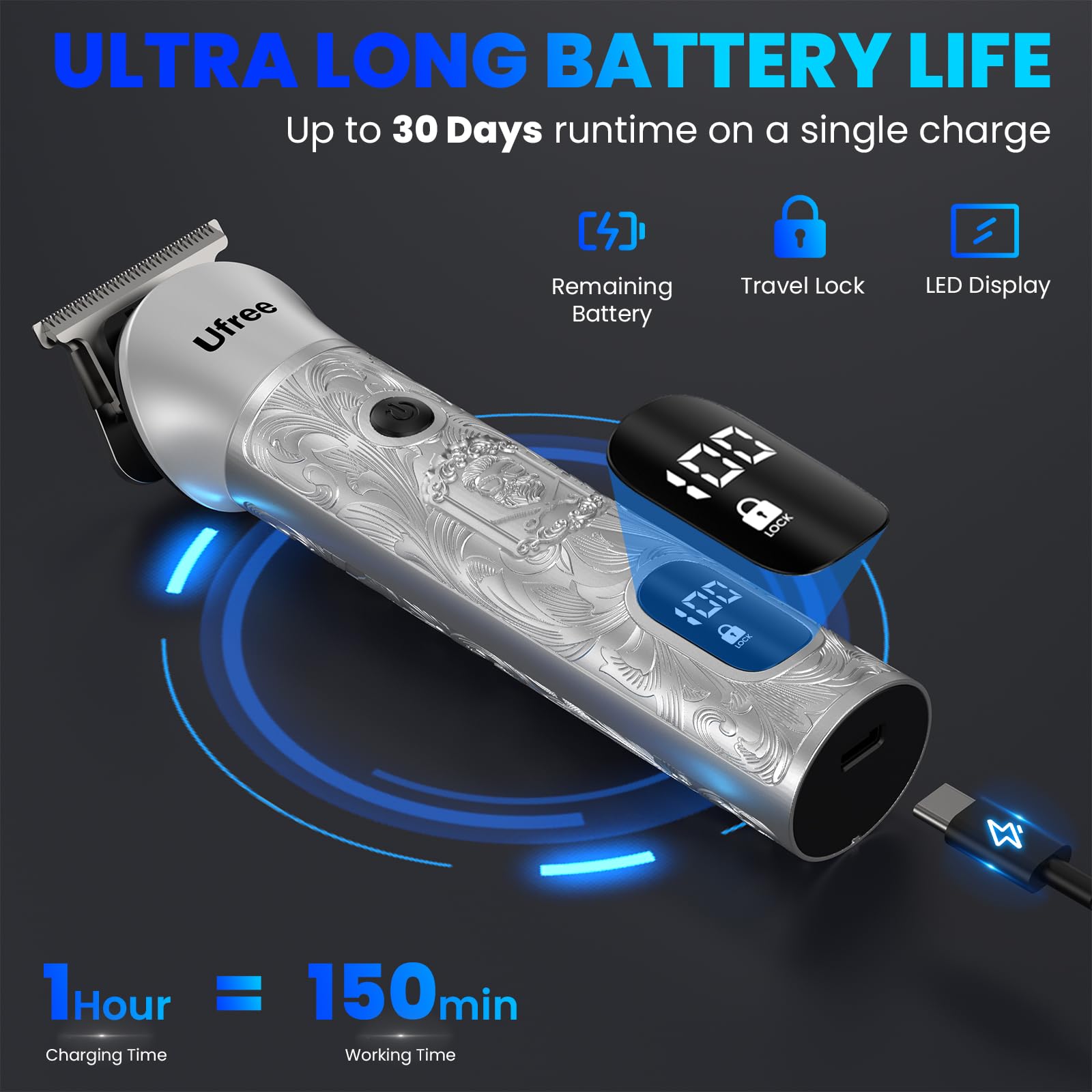 Ufree beard-trimmer-metal-body highlights premium durability for daily grooming.