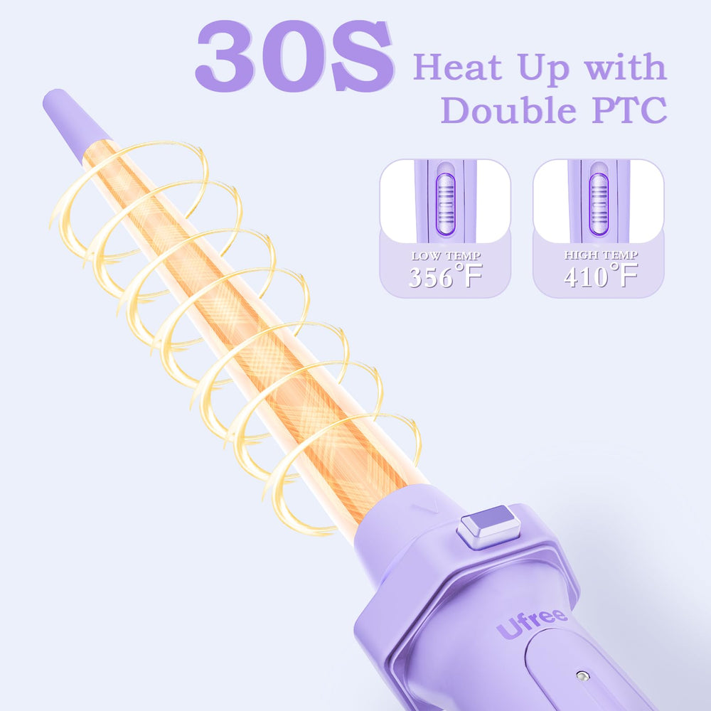 Ufree ceramic-coated wand ensures even heat for smooth, long-lasting curls.