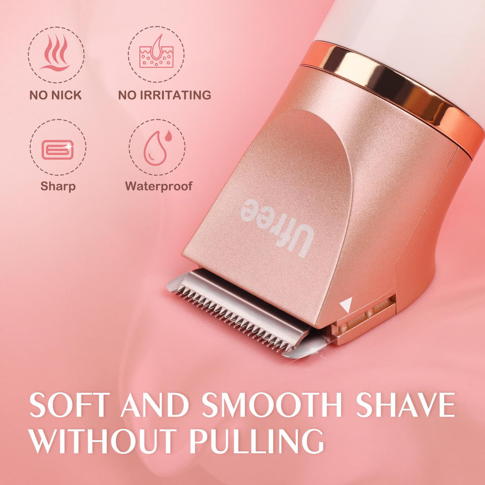 Ufree face trimmer head gently removes facial hair from cheeks and chin.