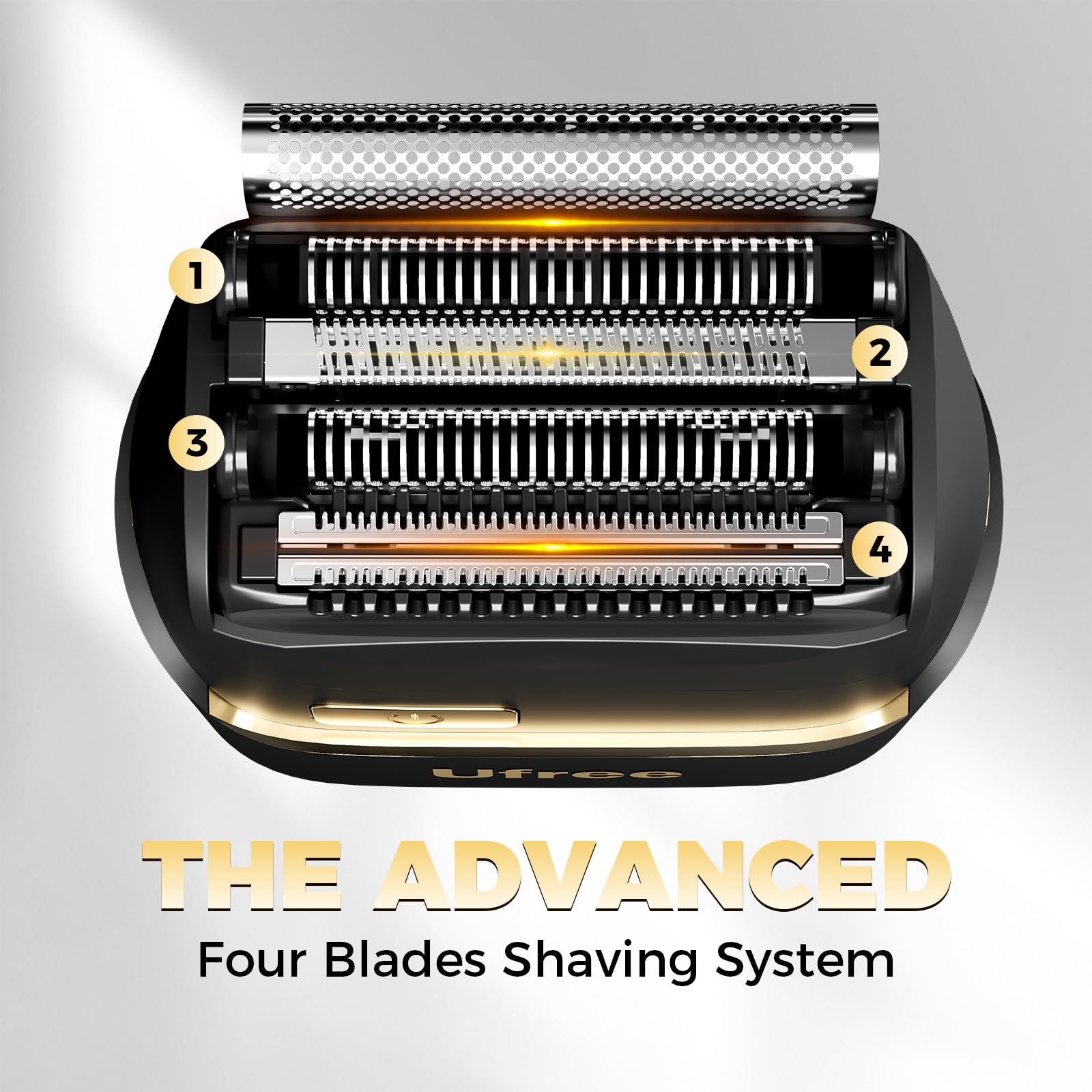 Ufree foil shaver flexible head glides along the jawline for comfortable grooming.