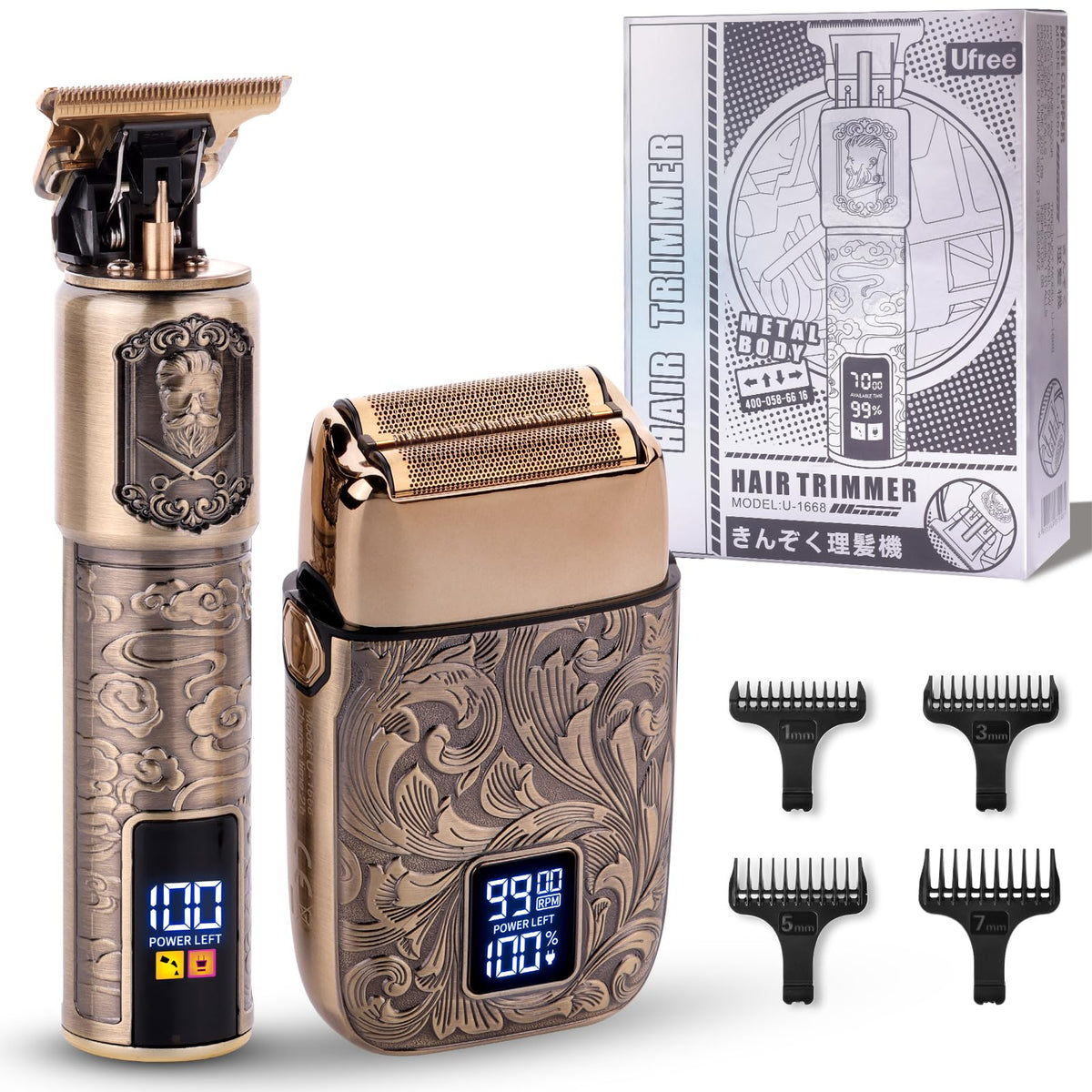 Ufree foil shaver packaging shows a complete grooming kit for men.