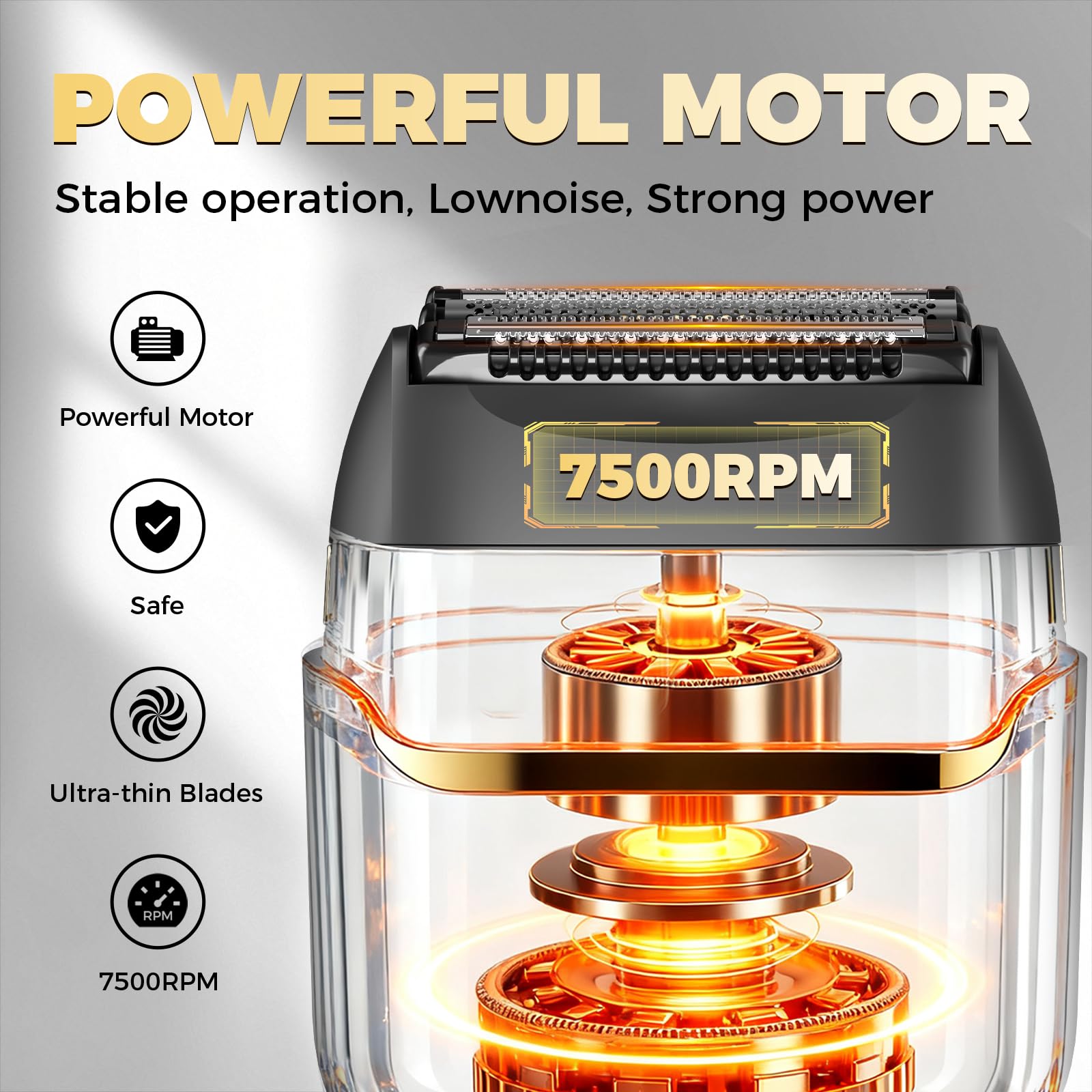 Ufree 7500RPM motor enables a close, comfortable shave on face and scalp.