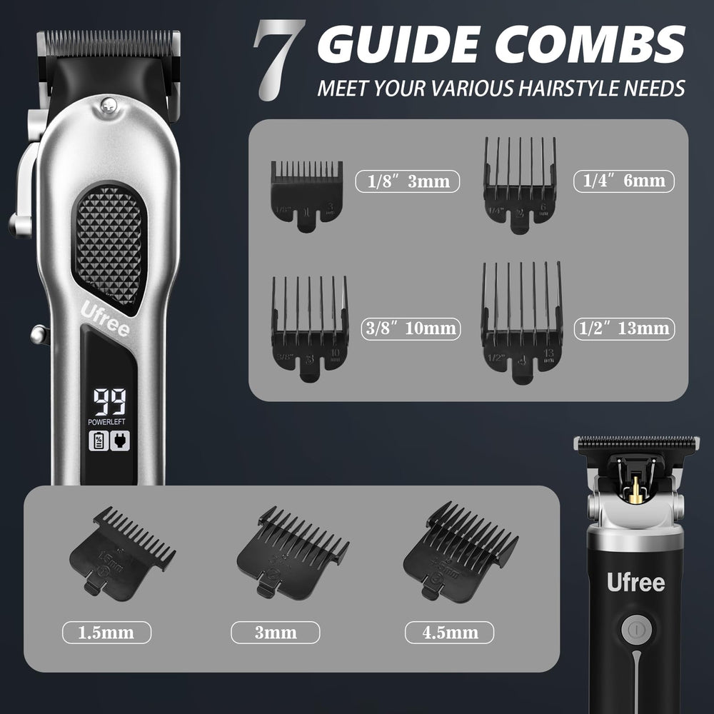 Ufree guards and attachments layout shows 17-piece versatility for styling options