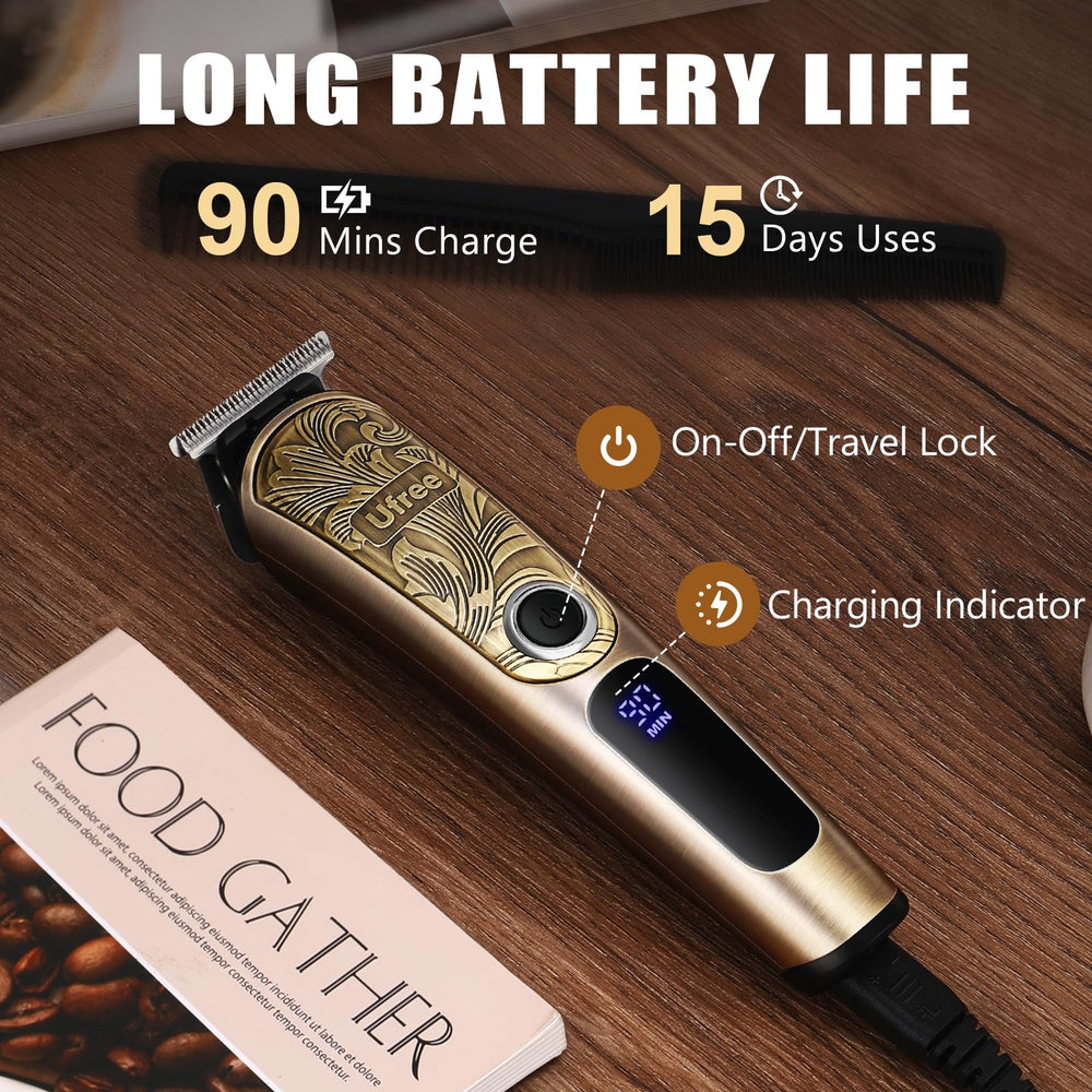 Ufree hair-clippers titanium-t-blade image shows precision trimming.
