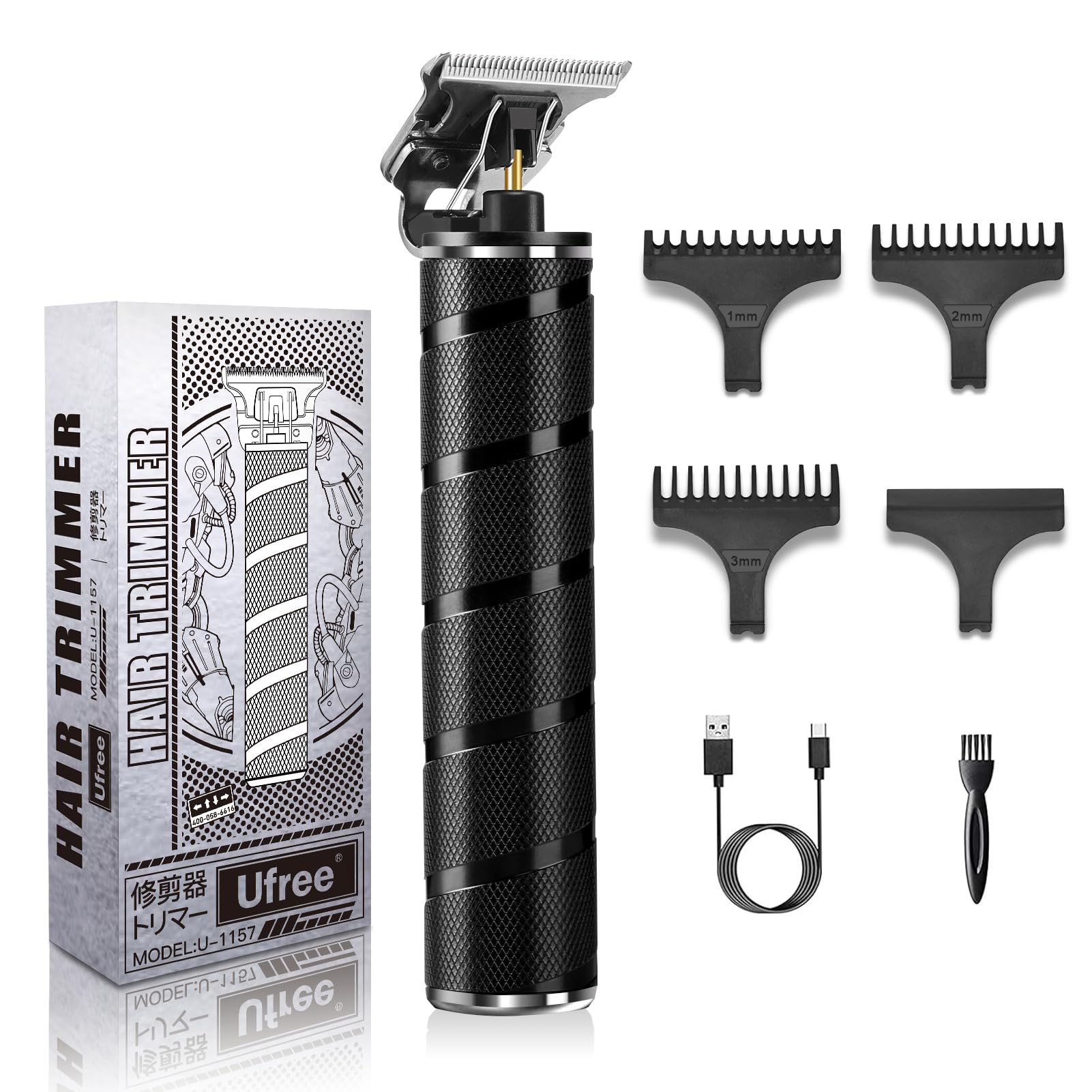Ufree men's beard trimmer close-up with zero-gap T-blade for skin-friendly trims