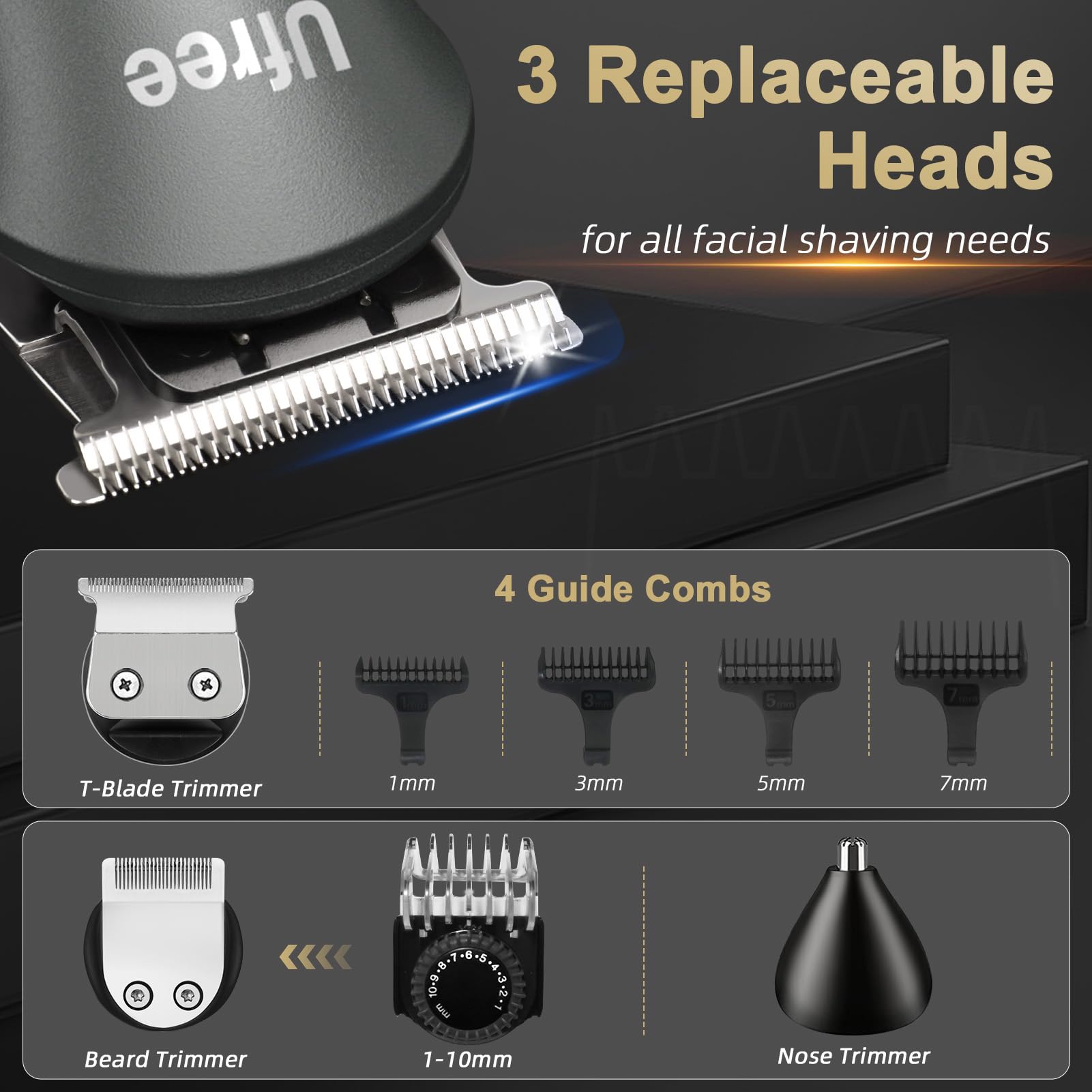 Ufree nose-ear trimmer attachment enables precise detail trimming safely.