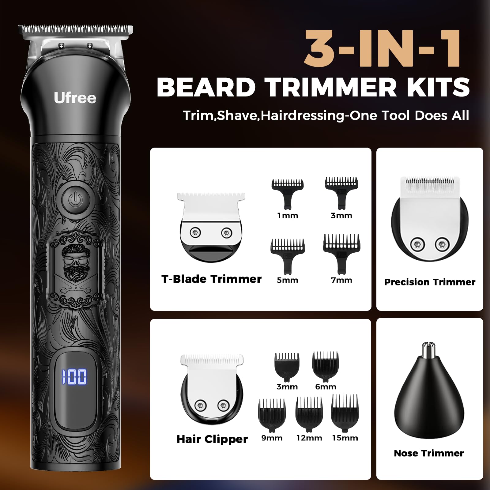 Ufree precision T-blade close-up for clean beard lines and detailing