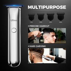 Ufree precision-t-blade-trimmer close-up for sharp detailing of mustaches and sideburns.