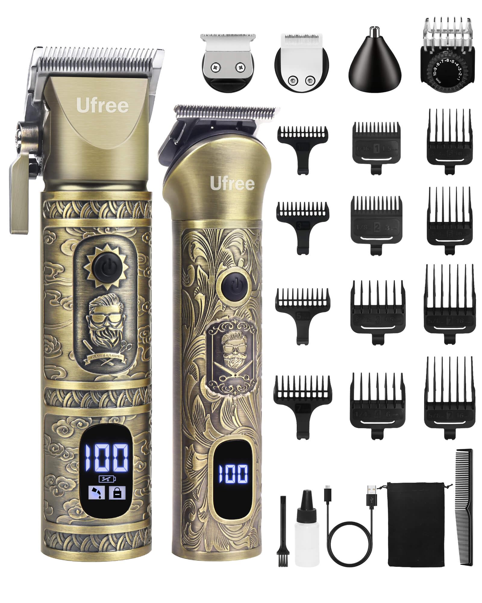 Ufree professional hair clippers package showcases versatility for beard, hair, and detail work.